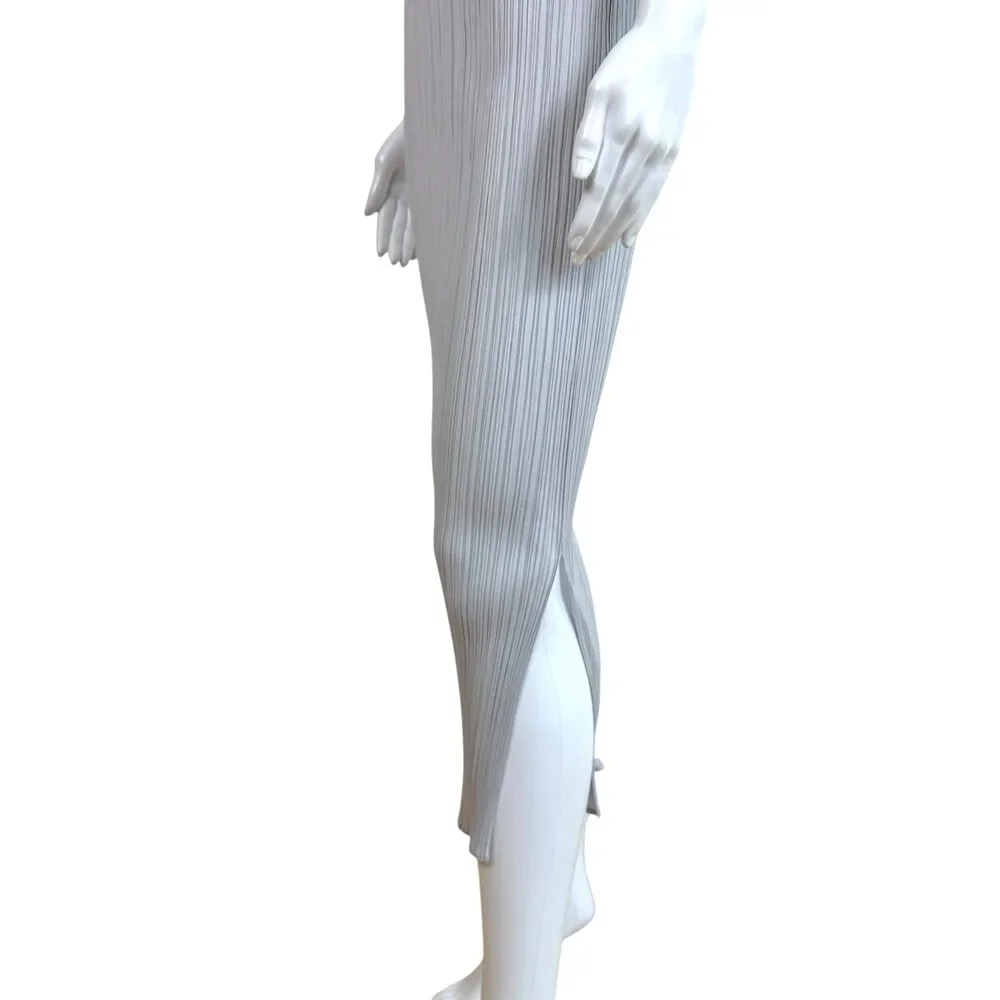 Issey Miyake Pleats Please Light Gray Pleated Maxi Dress Sz 2